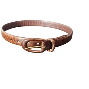 Vintage Liz Claiborne Italian Calf Leather Belt Brown Lizard Embossed Slim Small